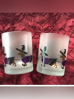13.5 frosted dachshund Halloween glasses set of two
